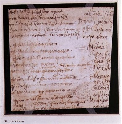 W.30v Fragment of a page of written notes by Michelangelo Buonarroti